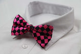 Mens Pink & Black Checkered Block Patterned Bow Tie