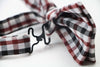 Mens White, Dark Red & Black Checkered Cotton Bow Tie