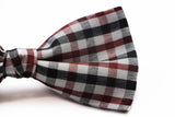 Mens White, Dark Red & Black Checkered Cotton Bow Tie