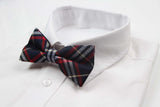 Mens Navy Plaid Patterned Bow Tie