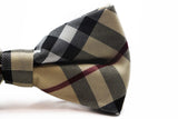 Mens Cream Plaid Patterned Bow Tie