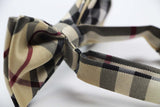 Mens Cream Plaid Patterned Bow Tie