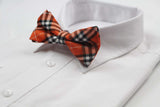 Mens Orange Plaid Patterned Bow Tie