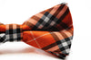 Mens Orange Plaid Patterned Bow Tie