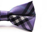 Mens Purple Violet Plaid Patterned Bow Tie