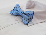 Mens Light Blue With Black & White Diagonal Stripes Patterned Bow Tie