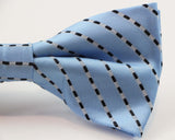 Mens Light Blue With Black & White Diagonal Stripes Patterned Bow Tie