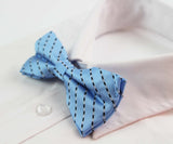 Mens Light Blue With Black & White Diagonal Stripes Patterned Bow Tie