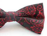 Mens Black & Red Elegant Paisley Patterned Bow Tie