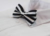 Mens Black & White Thick Horizontal Striped Patterned Bow Tie