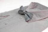 Mens White With Black Small Polka Dot Patterned Bow Ties