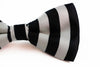 Mens Black & White Thick Vertical Striped Patterned Bow Tie