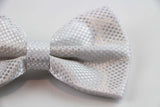 Mens White Disco Shine Checkered Patterned Bow Tie