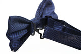 Mens Midnight Blue Disco Shine Checkered Patterned Bow Tie