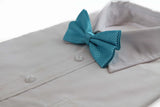Mens Sky Blue Disco Shine Checkered Patterned Bow Tie