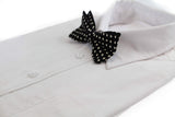 Mens Black  & White Cord Polka Dot Patterned Bow Tie