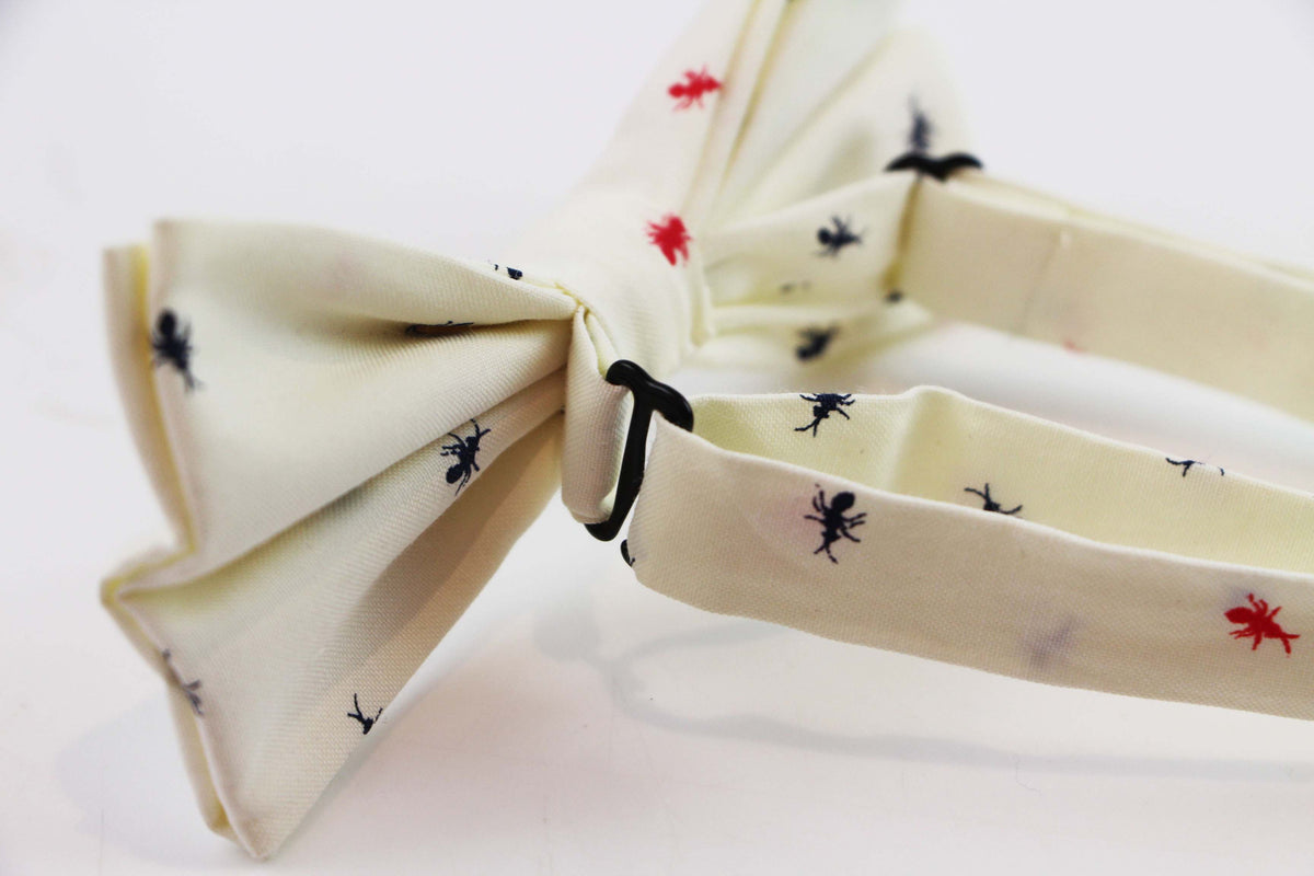 Mens Cream Preppy Insects Patterned Cotton Bow Tie – Tie Store Australia