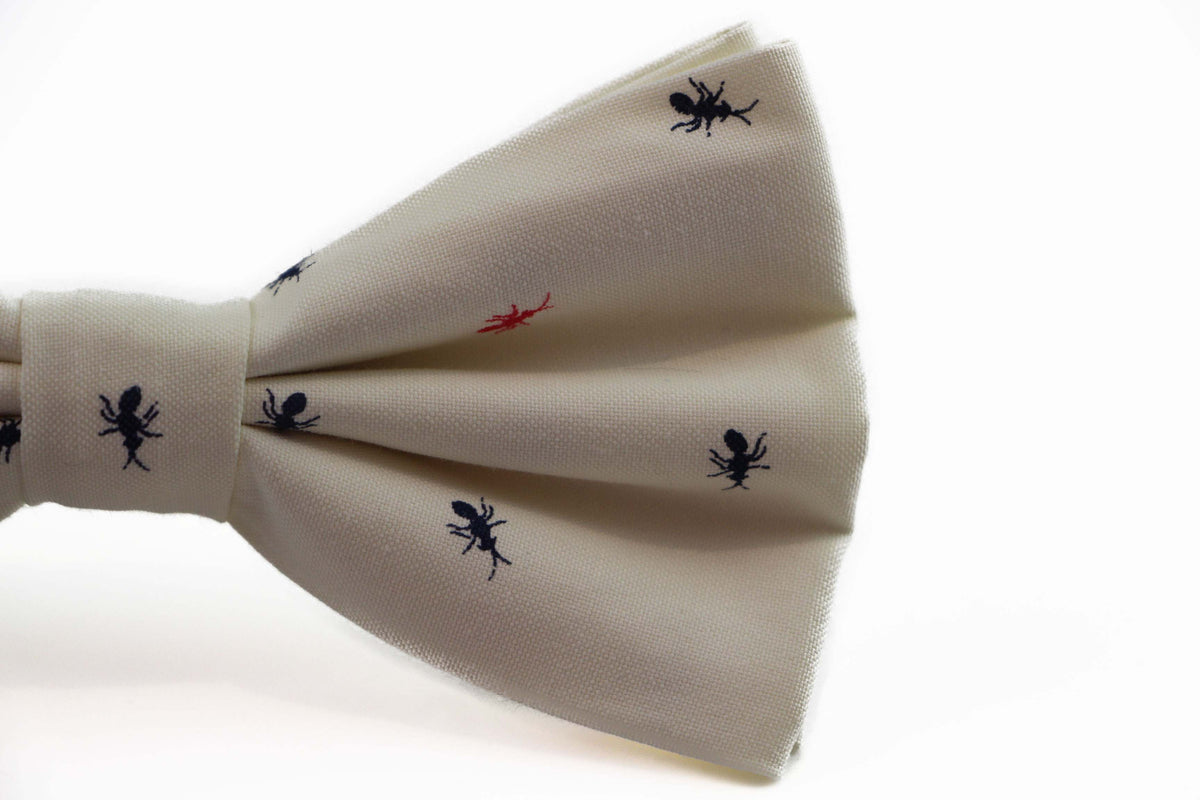 Mens Cream Preppy Insects Patterned Cotton Bow Tie – Tie Store Australia
