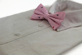Mens Light Pink Denim Preppy Insects Patterned Cotton Bow Tie