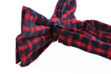 Mens Red Thick Double Layered Checkered Cotton Bow Tie