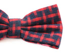 Mens Red Thick Double Layered Checkered Cotton Bow Tie