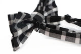 Mens Black & White Thick Plaid Double Layered Cotton Checkered Bow Tie