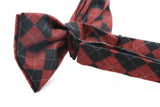 Mens Orange Thick Plaid Double Layered Cotton Checkered Bow Tie