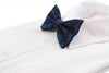 Mens Blue & Black Thick Plaid Double Layered Cotton Checkered Bow Tie