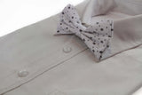 Mens White Preppy Leaf & Dots Patterned Cotton Bow Tie