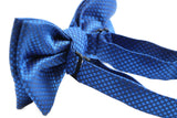 Mens Blue Plain Coloured Large Patterned Checkered Bow Tie