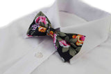 Mens Black Floral Patterned Bow Tie