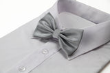 Mens Silver Grey Plain Coloured Checkered Bow Tie