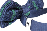 Mens Navy With Thin Bottle Green Stripe Knitted Bow Tie