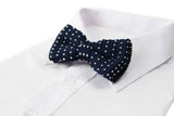 Mens Navy With Mini White Hearts Knitted Bow Tie