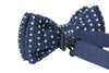 Mens Navy With Mini White Hearts Knitted Bow Tie
