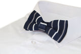 Mens Navy With White & Grey Thin Stripes Knitted Bow Tie
