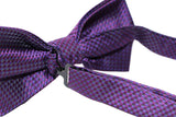 Mens Quality Dark Purple Checkered Patterned Bow Tie