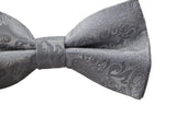 Mens Quality Silver Paisley Patterned Bow Tie