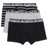 12 X Bonds Mens Everyday Trunks Underwear Black Stripe/Grey/Black