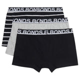 15 X Bonds Mens Everyday Trunks Underwear - Black Stripe/Grey/Black