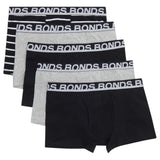 25 X Bonds Mens Everyday Trunks Underwear Black Stripe/Grey/Black