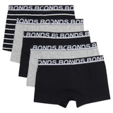 25 X Bonds Mens Everyday Trunks Underwear Black Stripe/Grey/Black