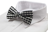 Mens Black & White Plaid Patterned Tinsel Bow Tie