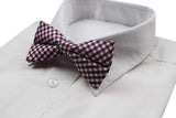 Mens Purple, White & Black Checkered Cotton Bow Tie