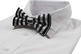 Mens Black & White Vertical Stripes Patterned Bow Tie
