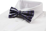 Mens Metallic Silver, Black & Purple Patterned Bow Tie