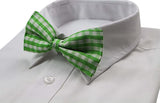 Mens Green & White Plaid Patterned Tinsel Bow Tie