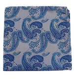 Mens Blue & White Paisley Silk Pocket Square