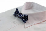 Boys Navy With White Small Polka Dots Patterned Bow Tie