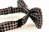 Boys Silver With Black Squares Patterned Bow Tie